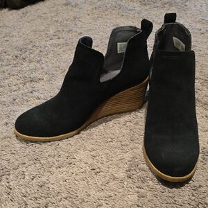 Toms Black Suede Ankle Booties with Wedge